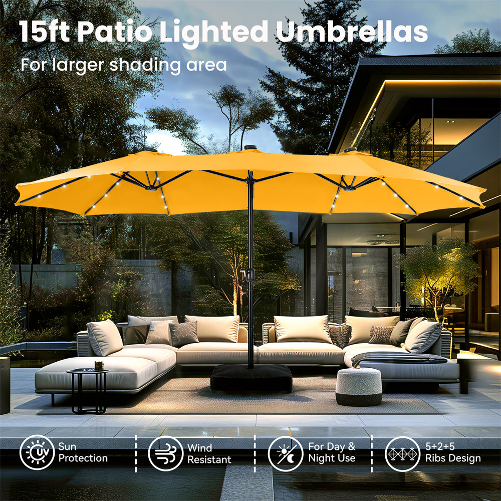 MF Studio 15ft Double-Sided Patio Umbrella with Base Large Outdoor Table outlet Umbrell