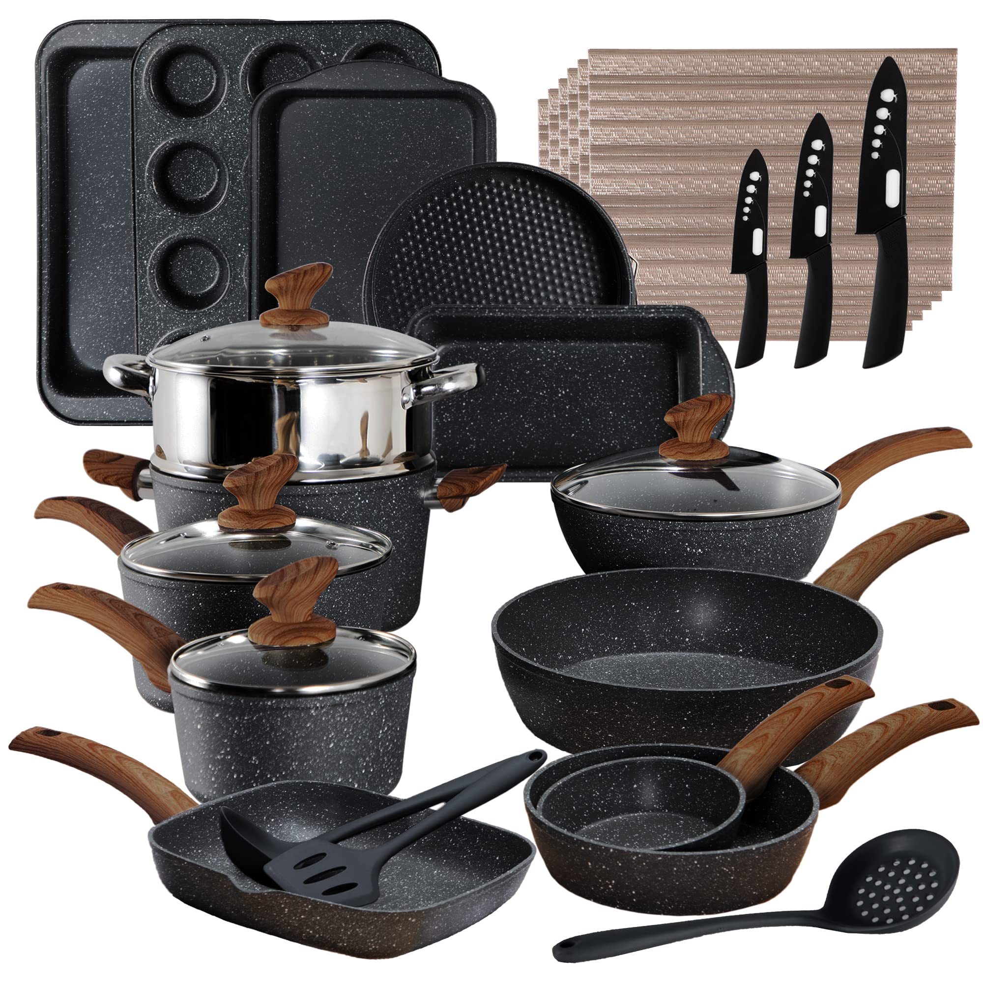 Ultimate 30 Pieces Granite-Coating Nonstick Induction Cookware Set-Kitchen  Academy – AlphaMarts