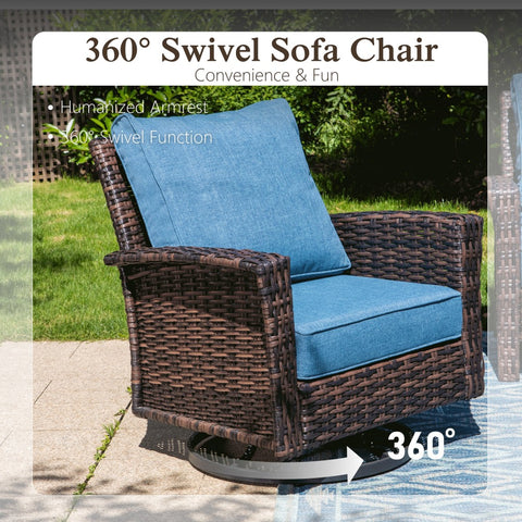 Sophia & William 2-Piece Patio Wicker Swivel Glider Chairs with 5.5" Thick Cushions