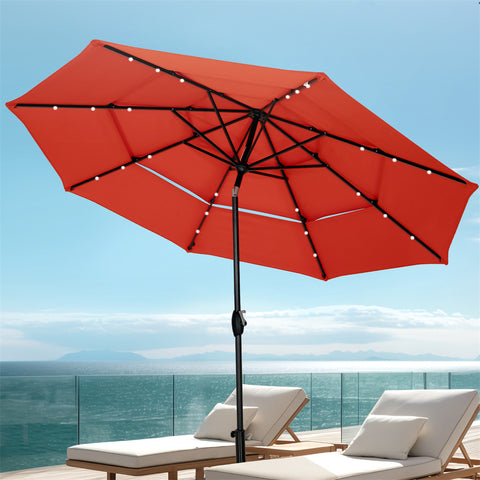 PHI VILLA 10ft 3 Tier Auto-tilt Patio Umbrella with Solar Powered LED Lights