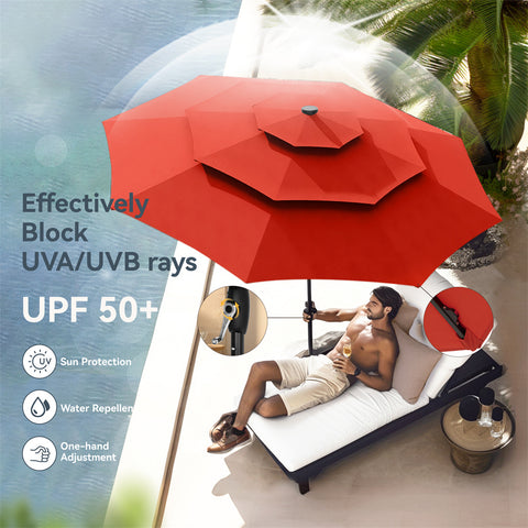 PHI VILLA 10ft 3 Tier Auto-tilt Patio Umbrella with Solar Powered LED Lights