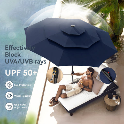 PHI VILLA 10ft 3 Tier Auto-tilt Patio Umbrella with Solar Powered LED Lights