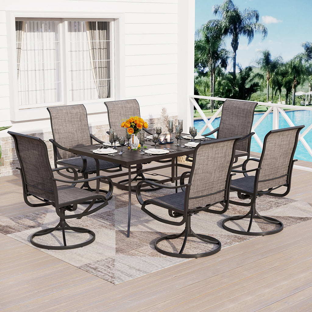 8-Piece 13ft Umbrella & Textilene Swivel Chair Patio Dining Set-PHI ...