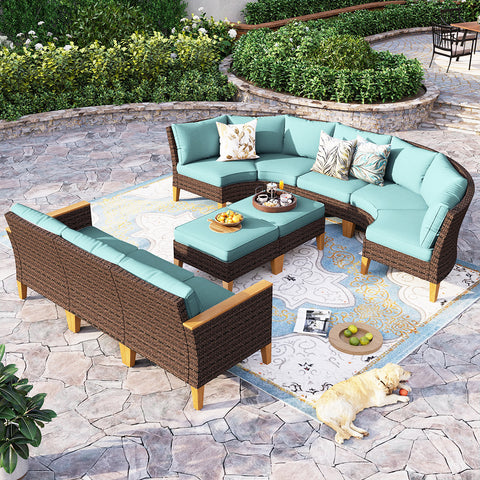 PHI VILLA 10-Piece Rattan Half-Moon Curved Luxury Outdoor Sofa Sectional
