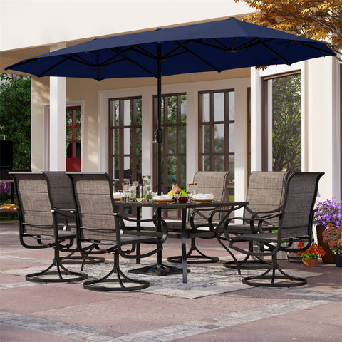 PHI VILLA 8-Piece Patio Dining Set with 13ft Umbrella Textilene Swivel Chair & Slat Rectangle Table