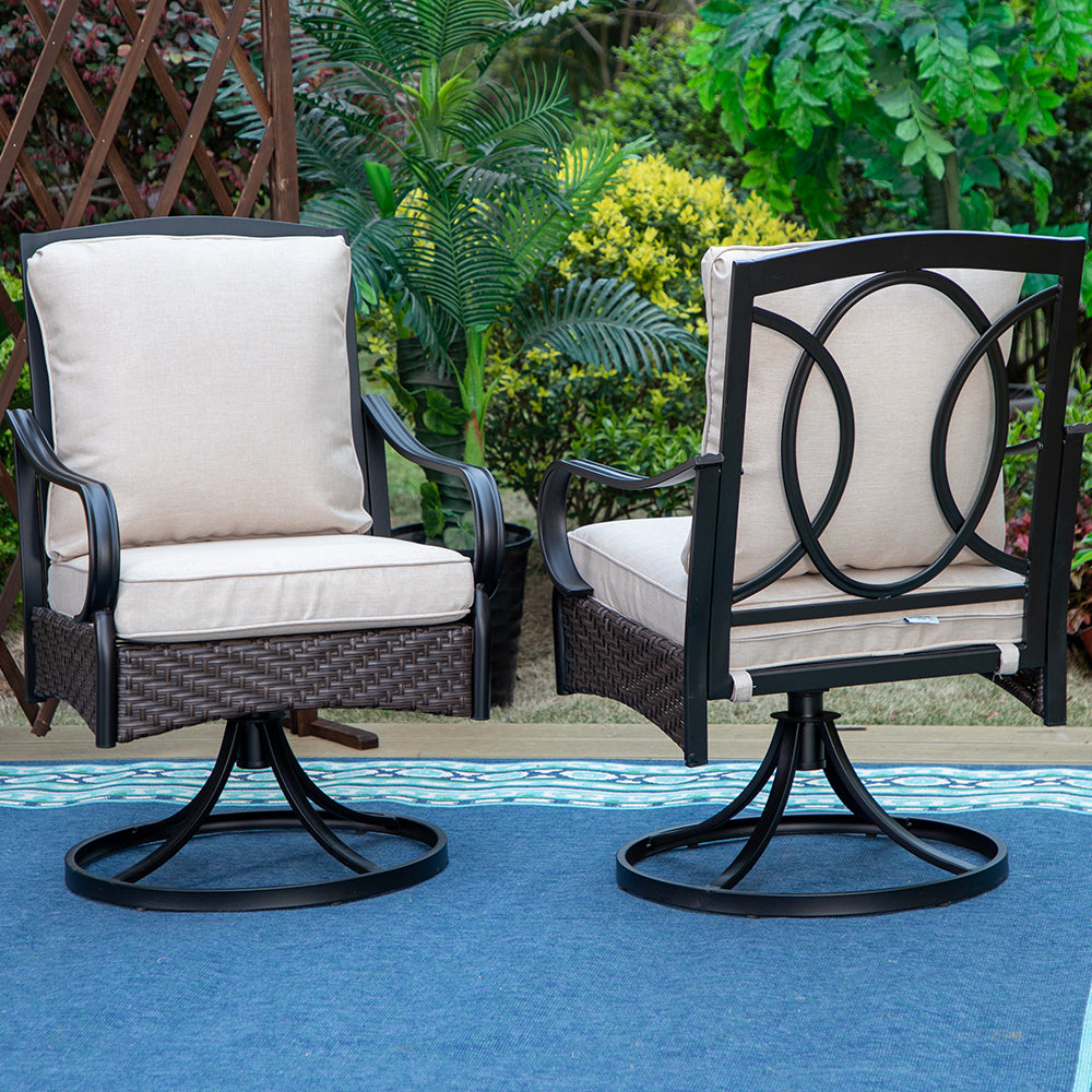 Rattan-steel Cushioned Patio Dining Swivel Chairs-Sophia & William ...