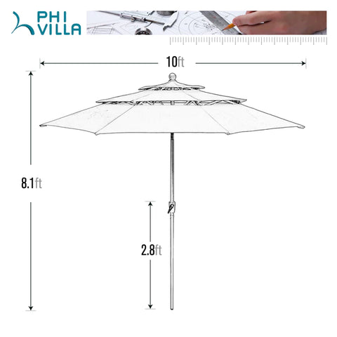 PHI VILLA 6-Piece Patio Dining Set with Umbrella Square Metal Dining Table & 4 Cushioned Rattan Chairs