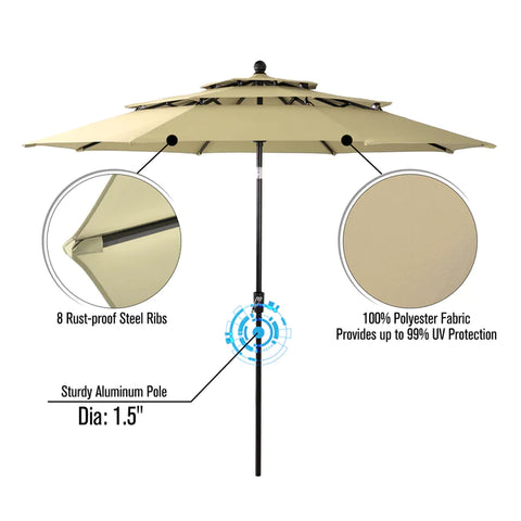 PHI VILLA 6-Piece Patio Dining Set with Umbrella Square Metal Dining Table & 4 Cushioned Rattan Chairs