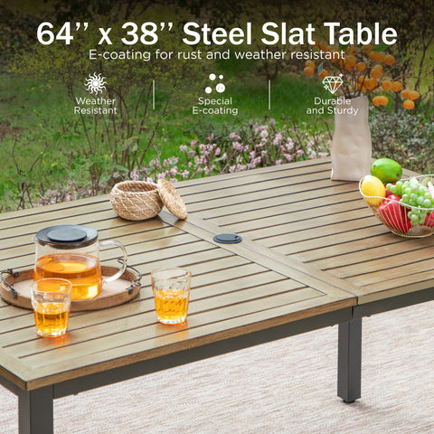 PHI VILLA 7-Piece Patio Dining Set Farmhouse Style Wood Grain Table & Stackable Steel Chairs