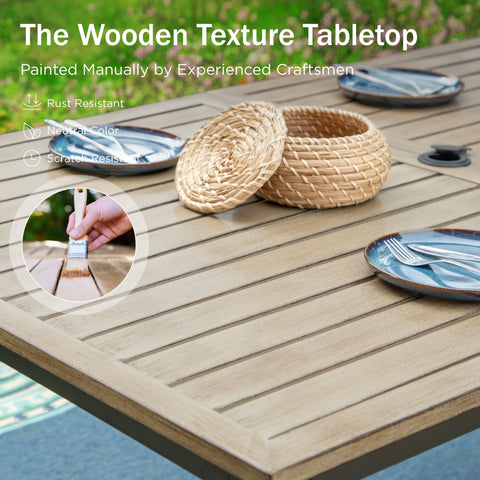 Sophia & William 7-Piece Farmhouse Style Wood Grain Table & Rattan-steel Cushion Swivel Chairs Patio Dining Set