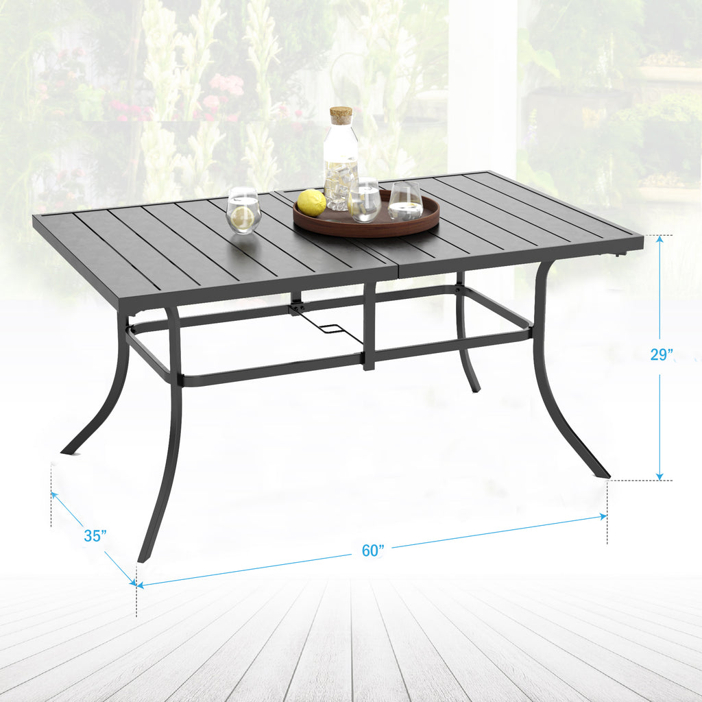 PHI VILLA Panel Steel Rectangle Outdoor Dining Table for 6 Chairs ...