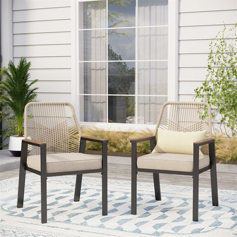 Phi Villa Handcrafted Rattan Rope Patio Dining Chairs