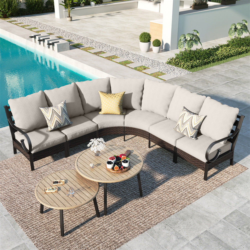 PHI VILLA Half-Moon Outdoor Patio Conversation Sofa Sets with E-Coating Technology