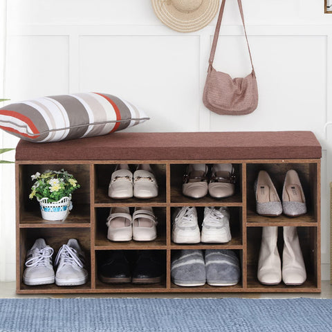 Shoe Storage Bench with Adjustable Shelves and Padded Cushion-MFSTUDIO