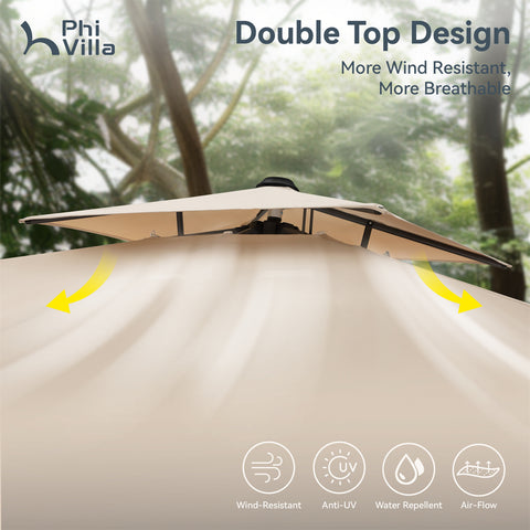 PHI VILLA 10ft Patio Cantilever Umbrellas with Double-top and 360-Degree Rotation