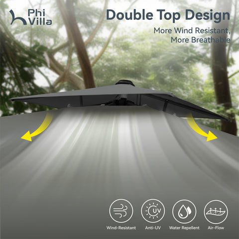 PHI VILLA 10ft Patio Cantilever Umbrellas with Double-top and 360-Degree Rotation