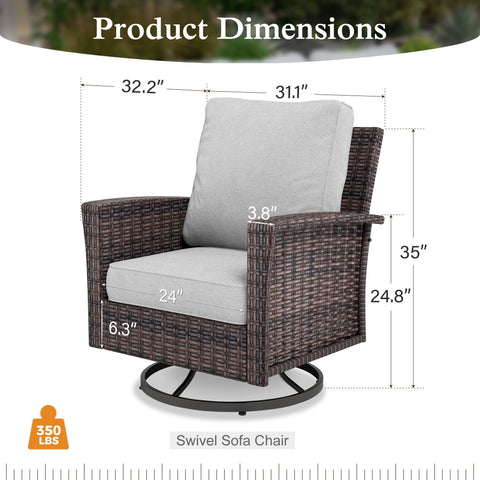 Sophia & William 2-Piece Patio Wicker Swivel Glider Chairs with 5.5" Thick Cushions