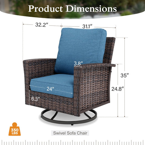 Sophia & William 2-Piece Patio Wicker Swivel Glider Chairs with 5.5" Thick Cushions