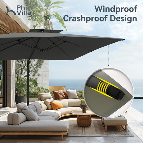 PHI VILLA 10ft Patio Cantilever Umbrellas with Double-top and 360-Degree Rotation