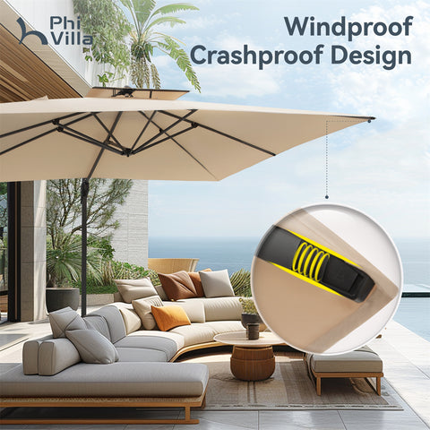 PHI VILLA 10ft Patio Cantilever Umbrellas with Double-top and 360-Degree Rotation