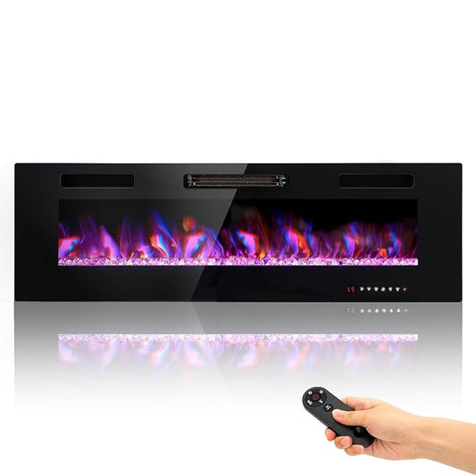 PHI VILLA 60" Ultra-thin Insert Wall Mounted & Recessed Electric Fireplace with Remote Control & Touch Screen, 750/1500W