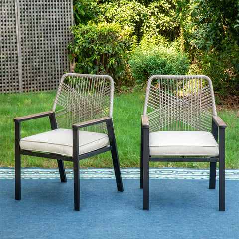 Phi Villa Handcrafted Rattan Rope Patio Dining Chairs