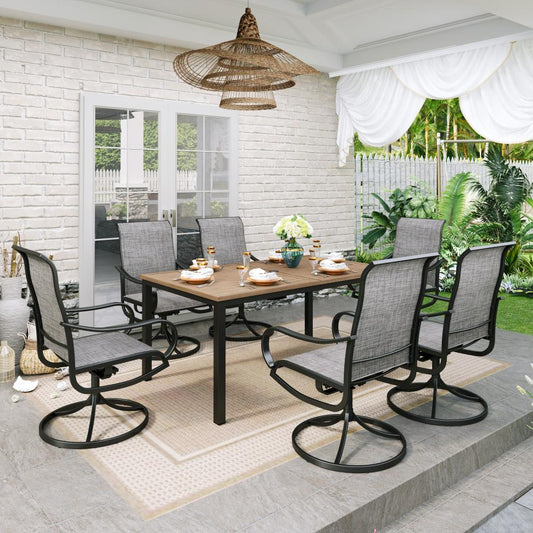 7-Piece_Patio_Dining_Sets_Farmhouse_Style_Wood_Grain_Patio_Dining_Table_Textilene_Swivel_Chairs