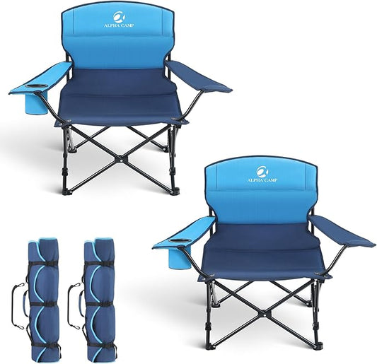 ALPHA CAMP Oversized Portable Camping Chair with Cup Holder Heavy Duty Support 300 LBS