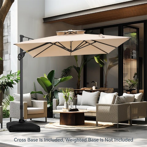 PHI VILLA 10ft Patio Cantilever Umbrellas with Double-top and 360-Degree Rotation