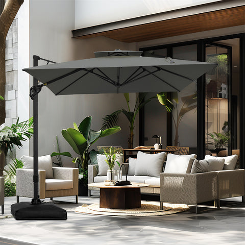 PHI VILLA 10ft Patio Cantilever Umbrellas with Double-top and 360-Degree Rotation