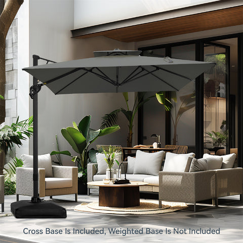 PHI VILLA 10ft Patio Cantilever Umbrellas with Double-top and 360-Degree Rotation