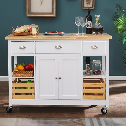 PHI VILLA Rolling Kitchen Island Cart with Storage