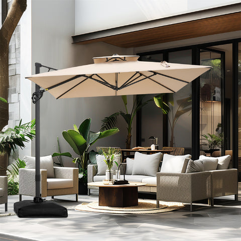 PHI VILLA 10ft Patio Cantilever Umbrellas with Double-top and 360-Degree Rotation
