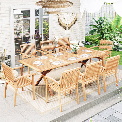 Sophia & William 9-piece Patio Dining Set Acacia Wood Dining Table and Chairs