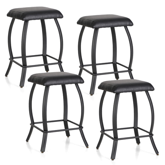 PHI VILLA 26" Height Bar Stools with PU Leather Seat and Curved Metal Frame