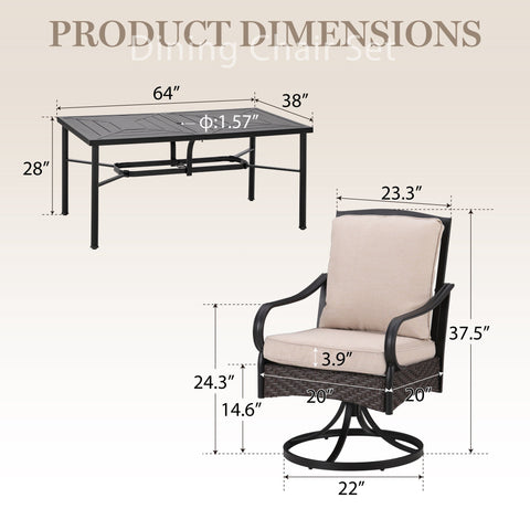 Sophia & William Luxurious Thick-Cushion Rattan-steel Swivel Chairs 7-Pcs Patio Dining Set