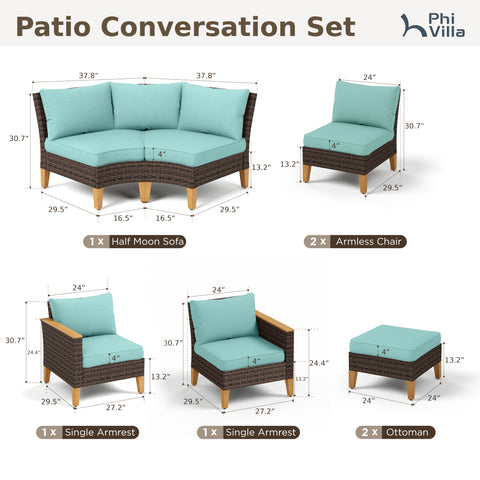 PHI VILLA 10-Piece Rattan Half-Moon Curved Luxury Outdoor Sofa Sectional