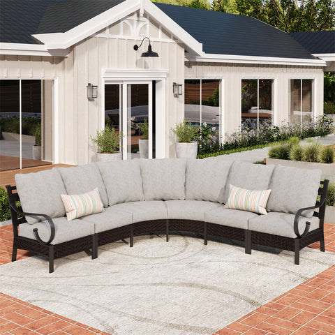 PHI VILLA Half-Moon Outdoor Patio Conversation Sofa Sets with E-Coating Technology