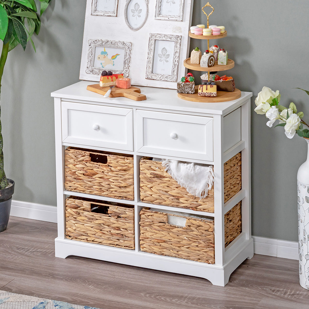 New Decorative Storage Cabinet with Removable Water Hyacinth Woven