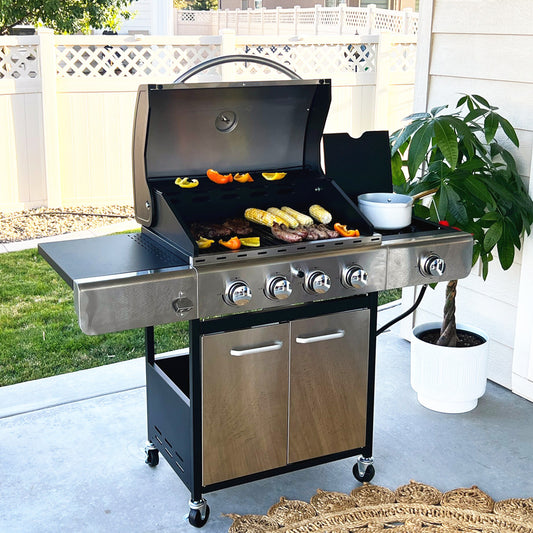 Captiva Designs Outdoor Propane Gas BBQ Grill with 4 Burners & an Extra Side Burner