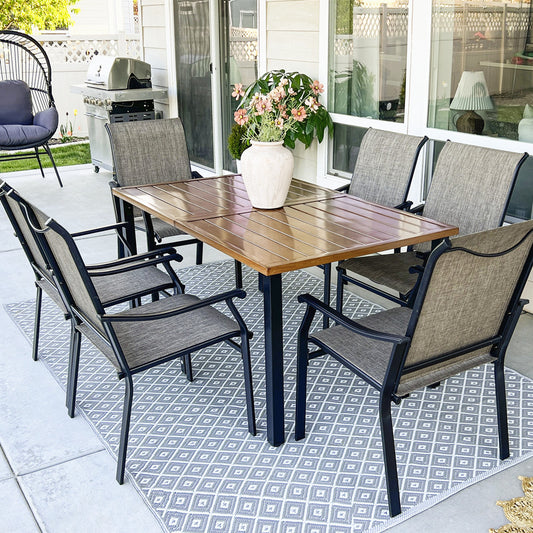 Sophia & William 7-Piece Ergo Sling Chairs Patio Dining Set with Teak-grain Table