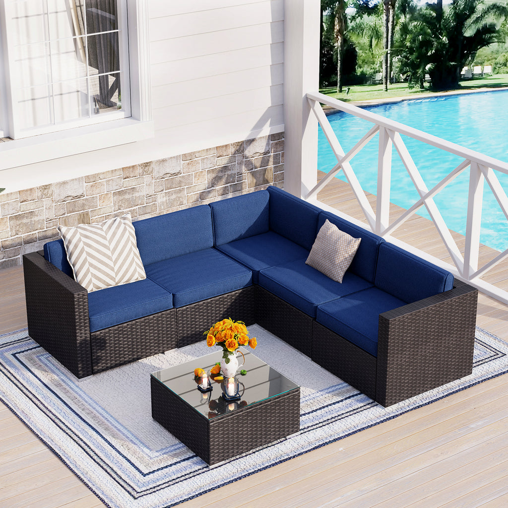 PHI VILLA 6-Piece Outdoor Sectional - Patio Rattan Wicker Furniture ...