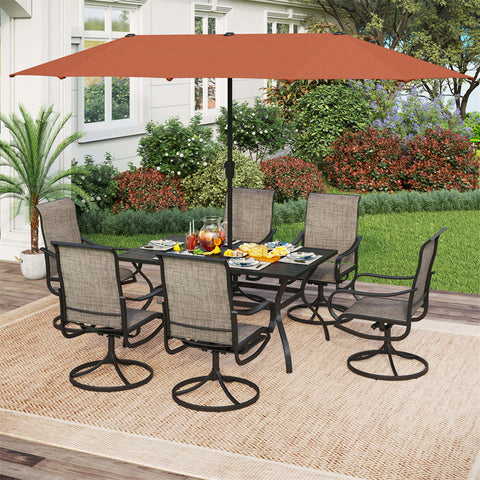 PHI VILLA 8-Piece Patio Dining Set with 13ft Umbrella Textilene Swivel Chair & Slat Rectangle Table