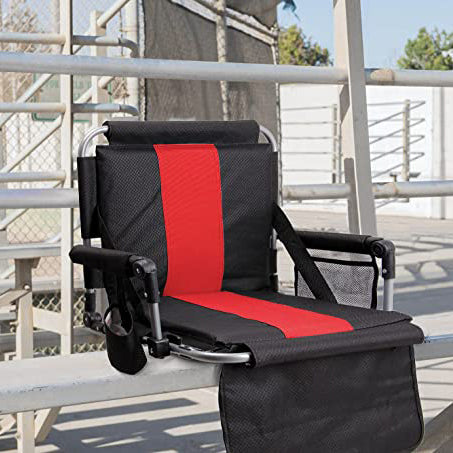 Alpha Camp Stadium Seat Chair for Bleachers with Back Arm Rest - Black Red