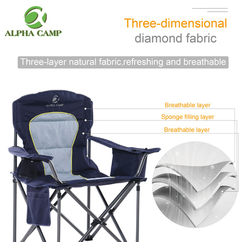 ALPHA CAMP Folding Camping Chair Portable Padded Oversized Chairs - Navy  Blue