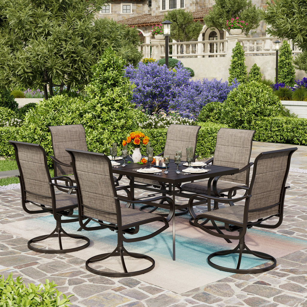 8-Piece 13ft Umbrella & Textilene Swivel Chair Patio Dining Set-PHI ...