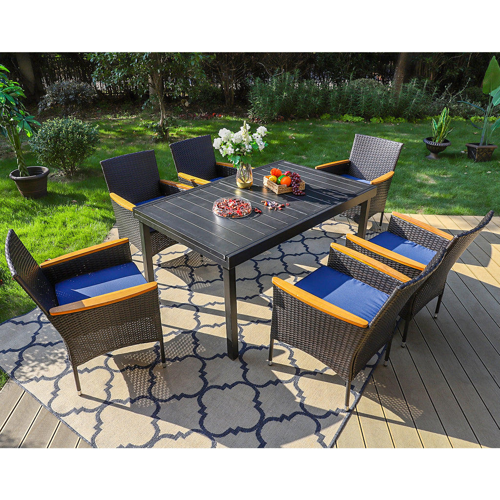 PHI VILLA Rattan Wicker Cushioned Dining Chairs Set with Extendable Ta ...