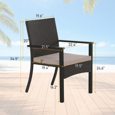 MFSTUDIO 7-Piece Patio Dining Set Embossed Table & Beige-cushion Rattan Fixed Chairs