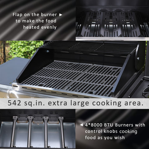 Patio Propane GAS Grill with 4 Burners & A Side Burner-Captiva Designs