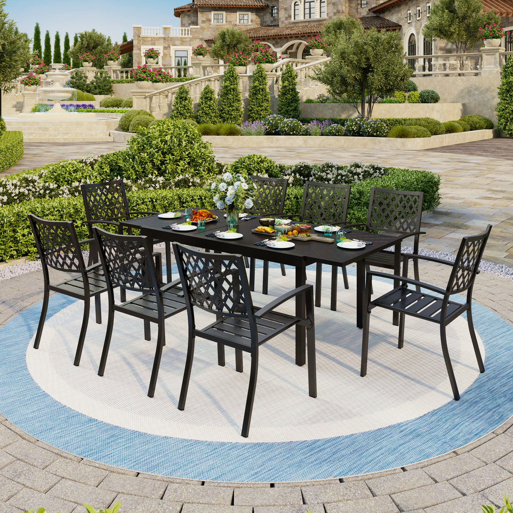 PHI VILLA 9-piece / 7-piece Patio Dining Sets Expandable Table and Cla ...